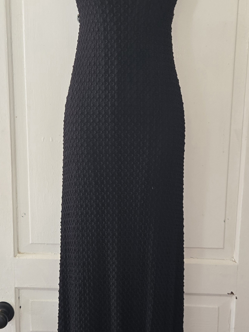 Vtg 90s Hampton Nites Textured Mesh Layered Maxi Dress Black Sleeveless Goth Lg